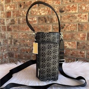 Michael Kors Black and Silver Monogram bottle holder Bag